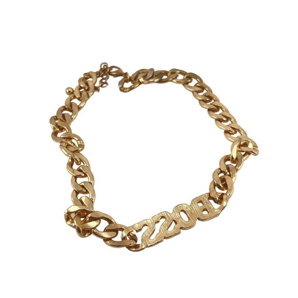 Gold-Tone Chunky Chain Necklace With Rhinestone "Boss" Pendant - Picture 4 of 9